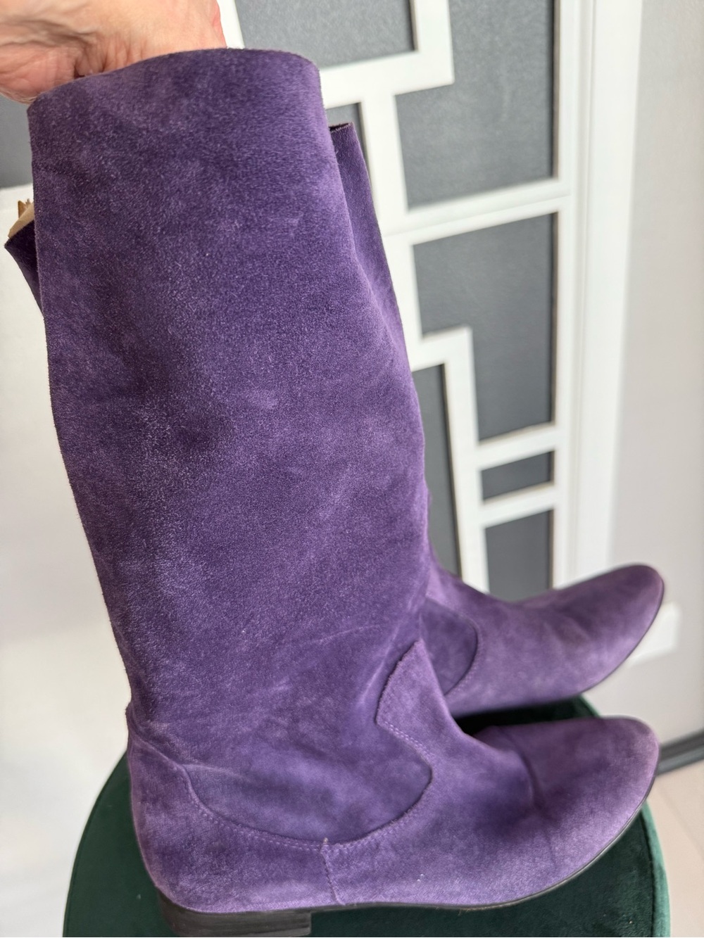 Vintage, Purple Genuine Suede Leather Slouchy Boots Size 9 - Picture 13 of 16